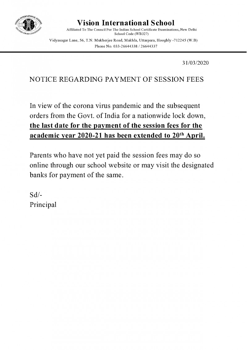 EXTENSION OF SESSION FEES PAYMENT