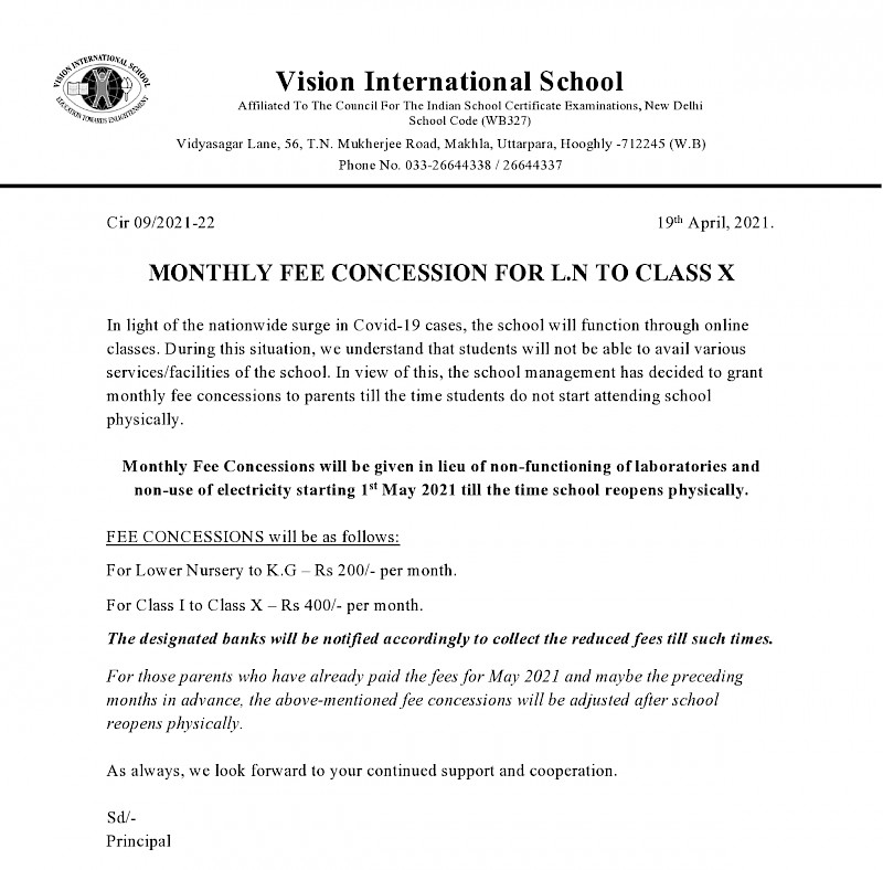 application for school fees concession